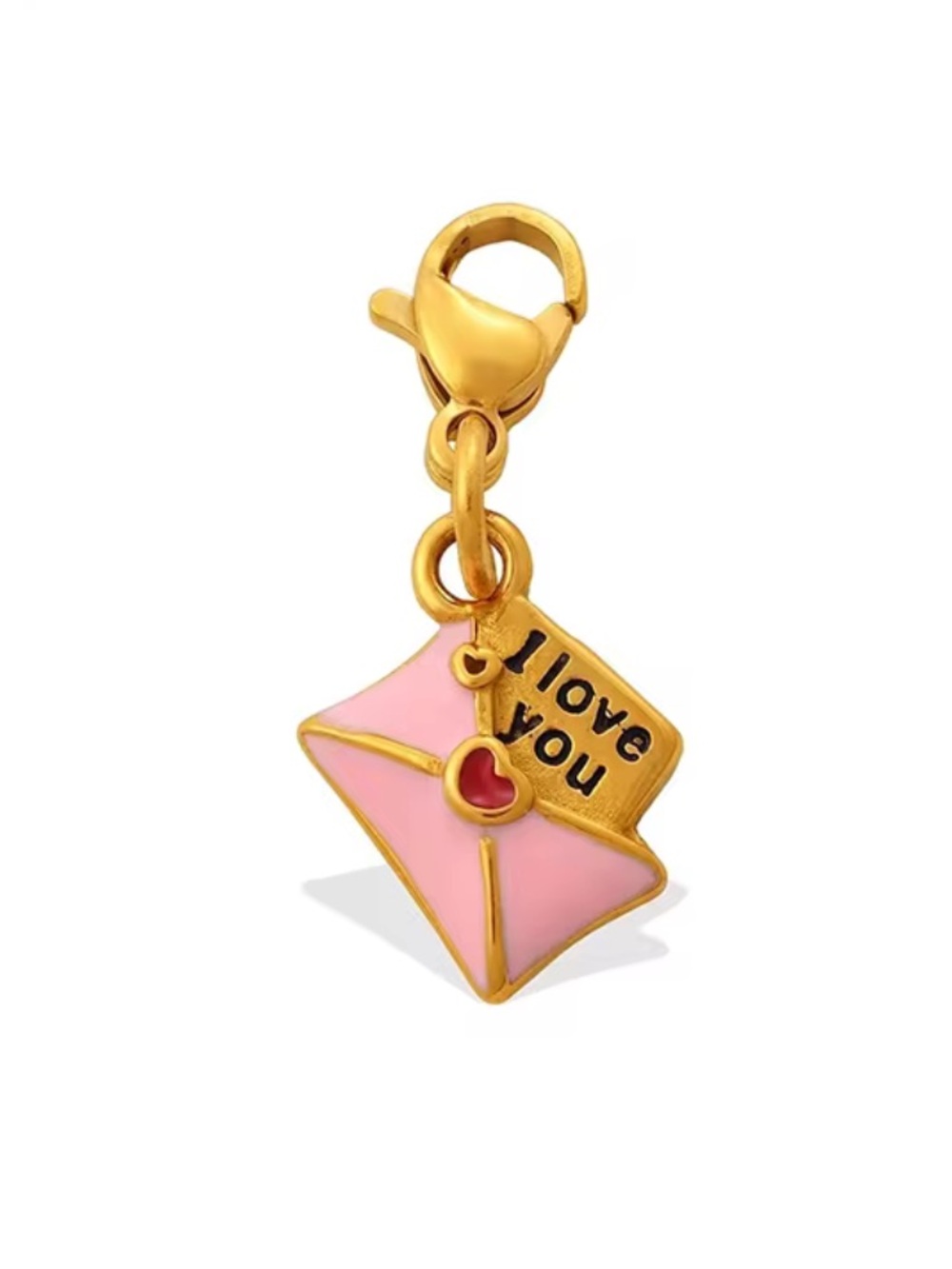18k Gold Plated Loving Letter Charm - Pink & Gold Envelope